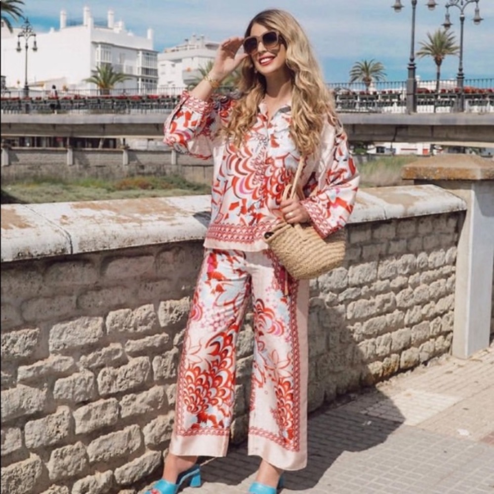 LAST ONE NWT Zara Flowy Patchwork Pants - Picture 9 of 17